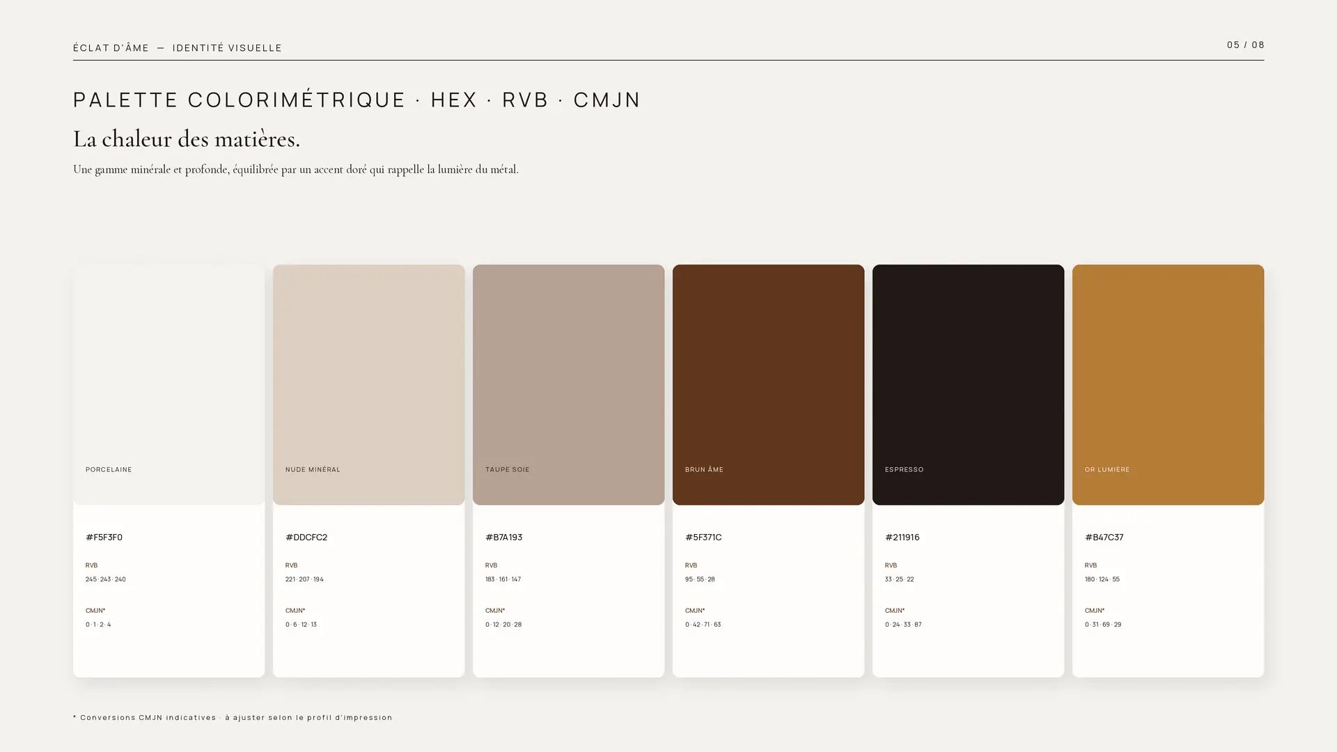 Éclat d’Âme — palette de couleurs
